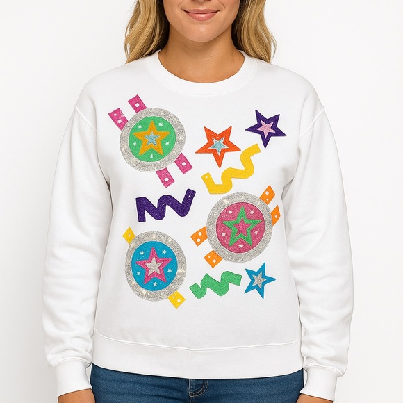 Fancy That 1990s Vintage White Graphic Sweatshirt, colorful Accents – Size XL - Picture 3 of 12